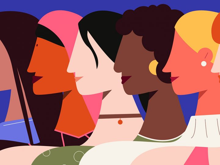 Illustration de 6 femmes à la peau et aux cheveux de toutes couleurs